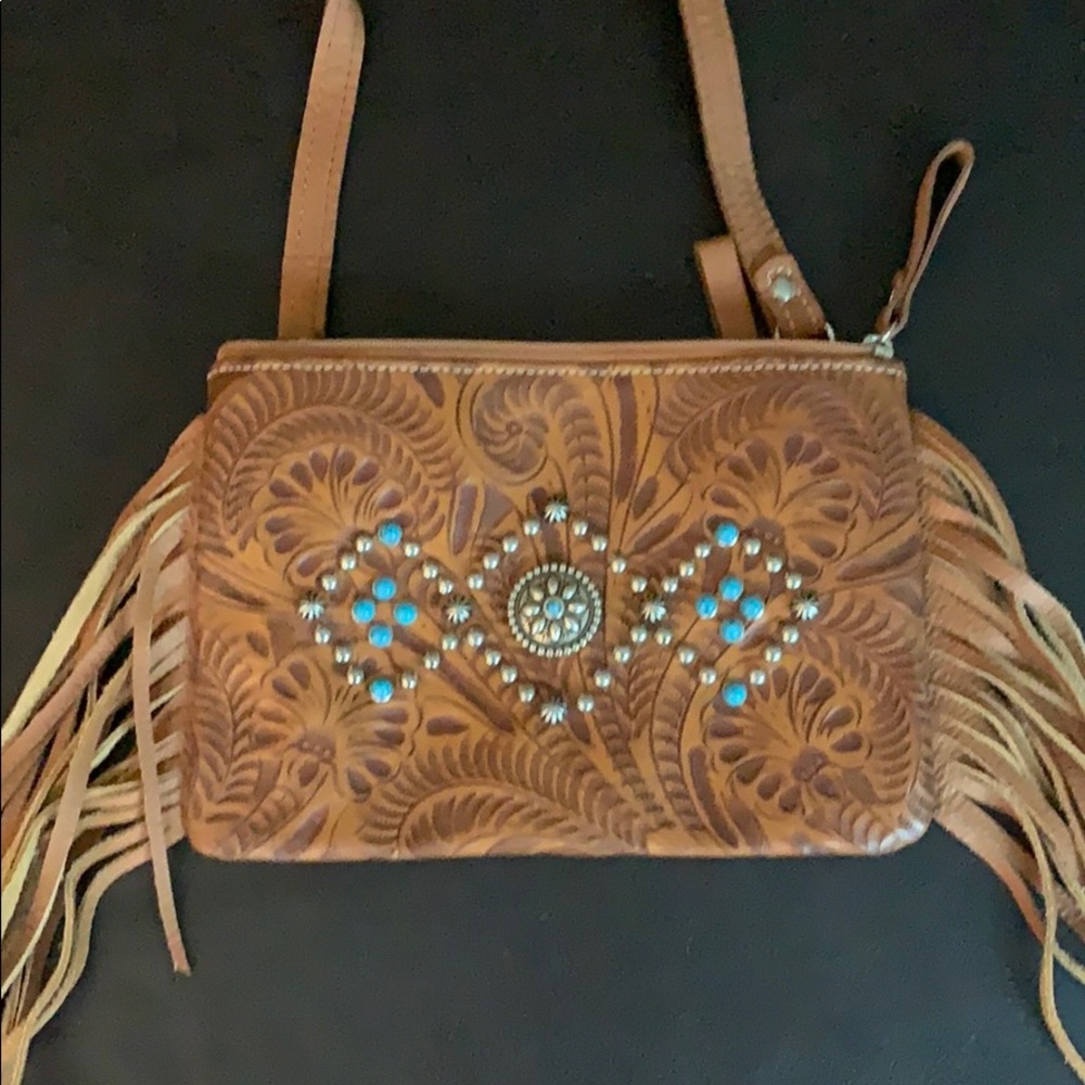 American West tan crossbody with fringe
